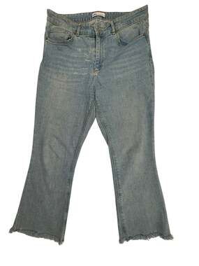 ZARA Women's High Rise Kick Flare Jeans with Raw Frayed Hem 12